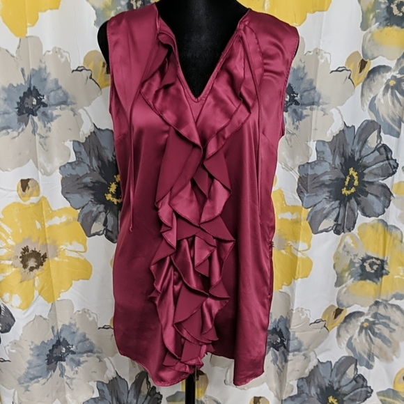 NY and Co Maroon ruffle tank - Picture 1 of 3